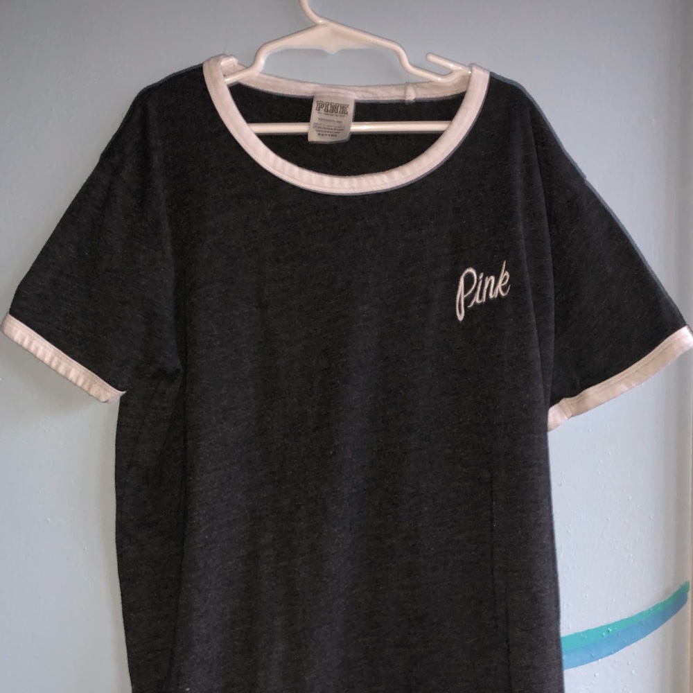 PINK black top, white boarders on neck and sleeves